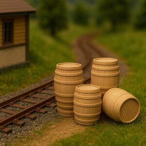 5 Wine Wooden Barrels - O Scale Train Scenery Construction  1:48